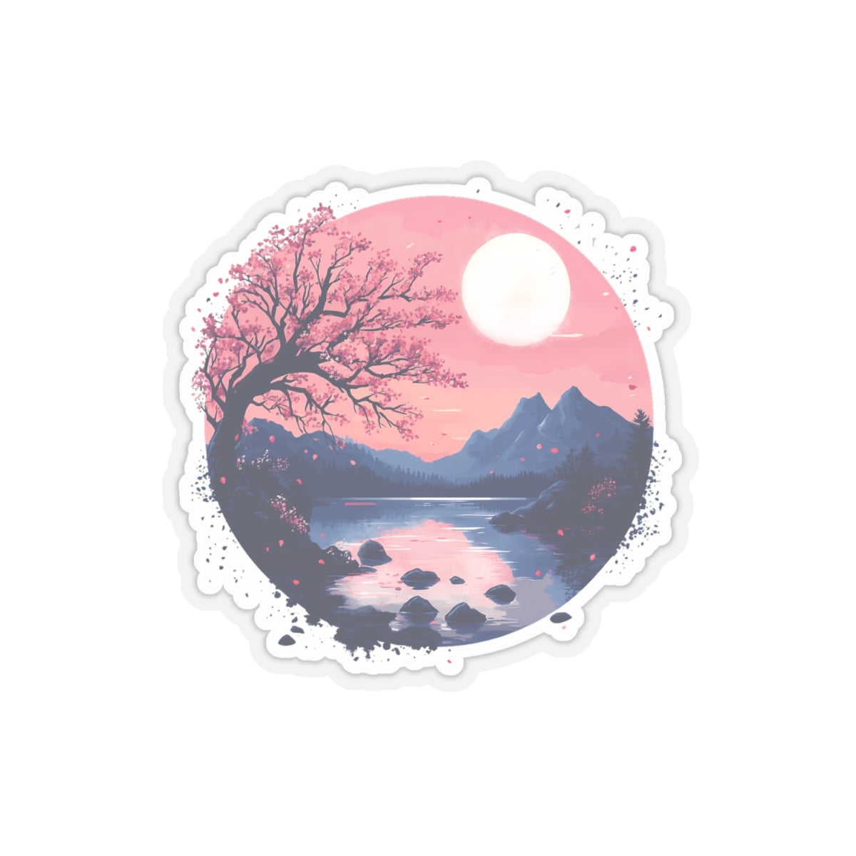 cherry blossoms in twilight Kiss-Cut Stickers