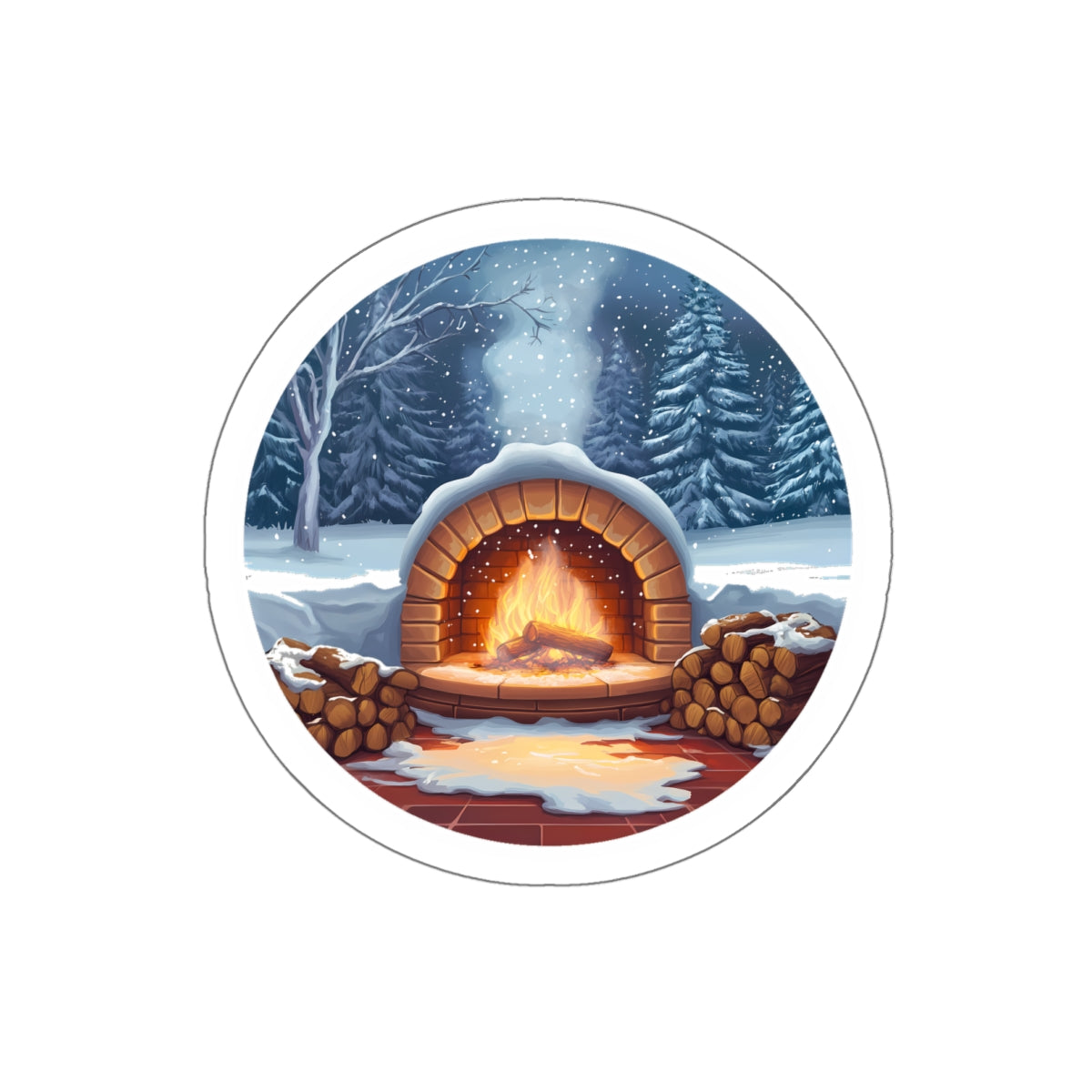 cozy fireplace winter outdoor Kiss-Cut Stickers