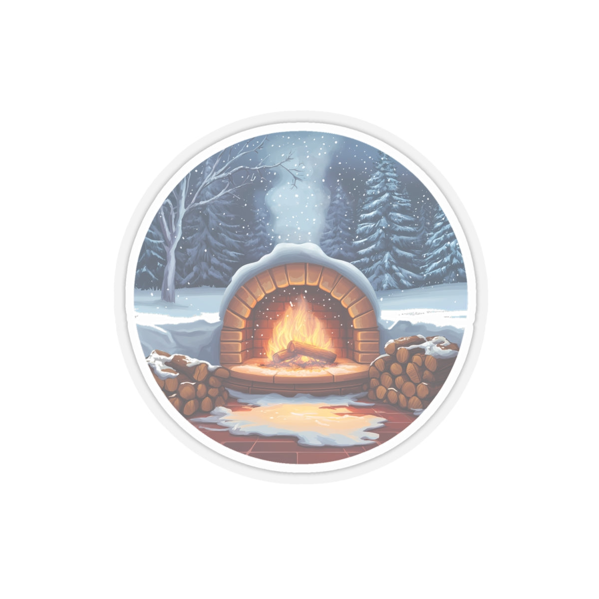 cozy fireplace winter outdoor Kiss-Cut Stickers