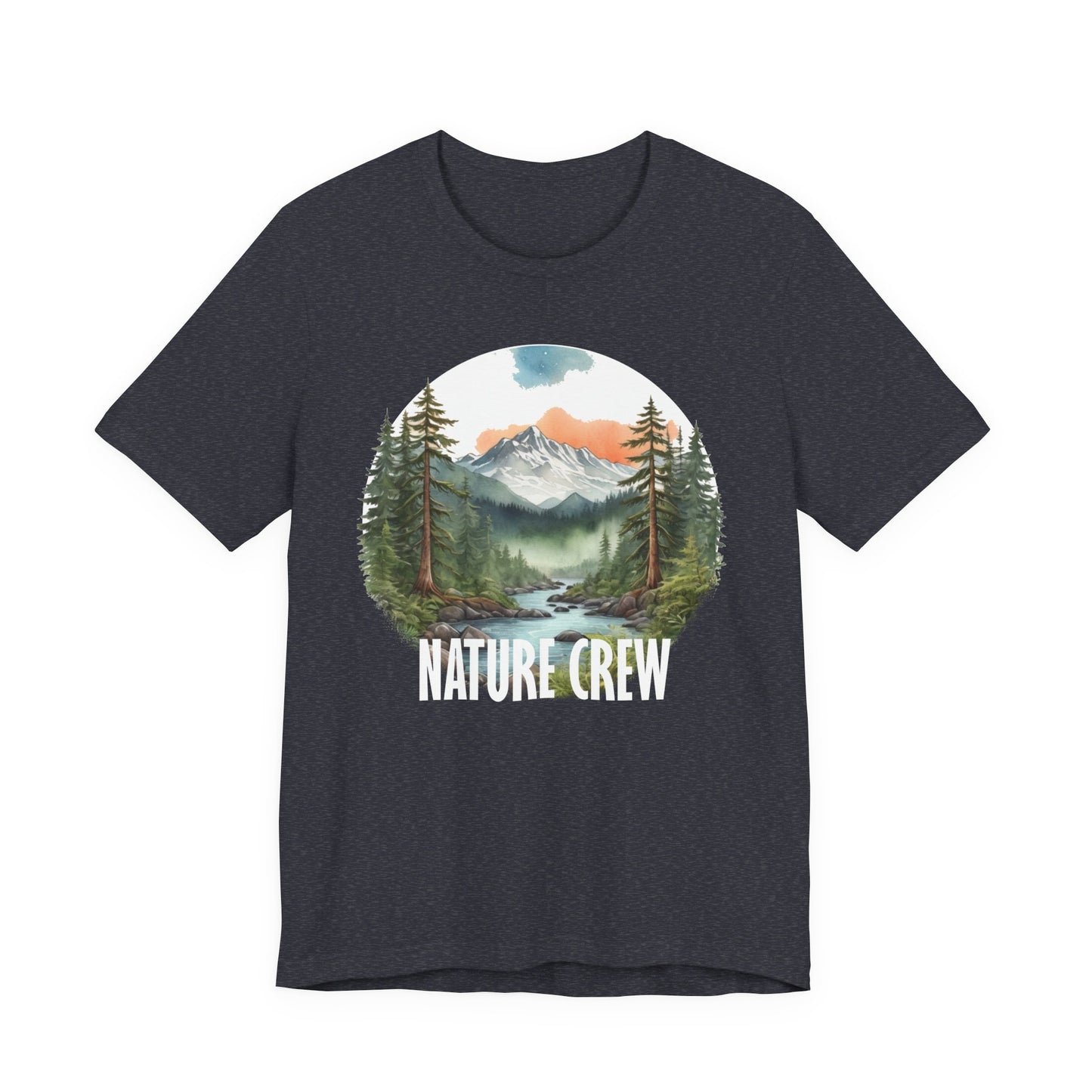 Mountain Lake Forest Nature Crew Tee | Scenic Outdoors Landscape T-Shirt