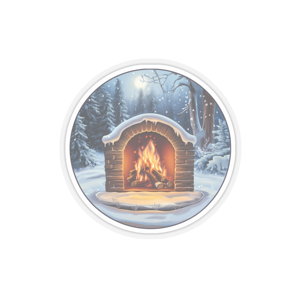 cozy fireplace winter outdoor Kiss-Cut Stickers