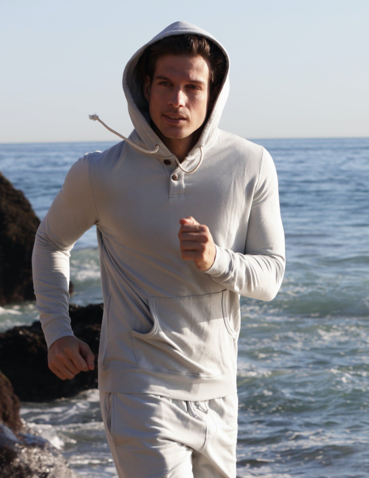 Men’s Bamboo Viscose Fleece Henley Hoodie
