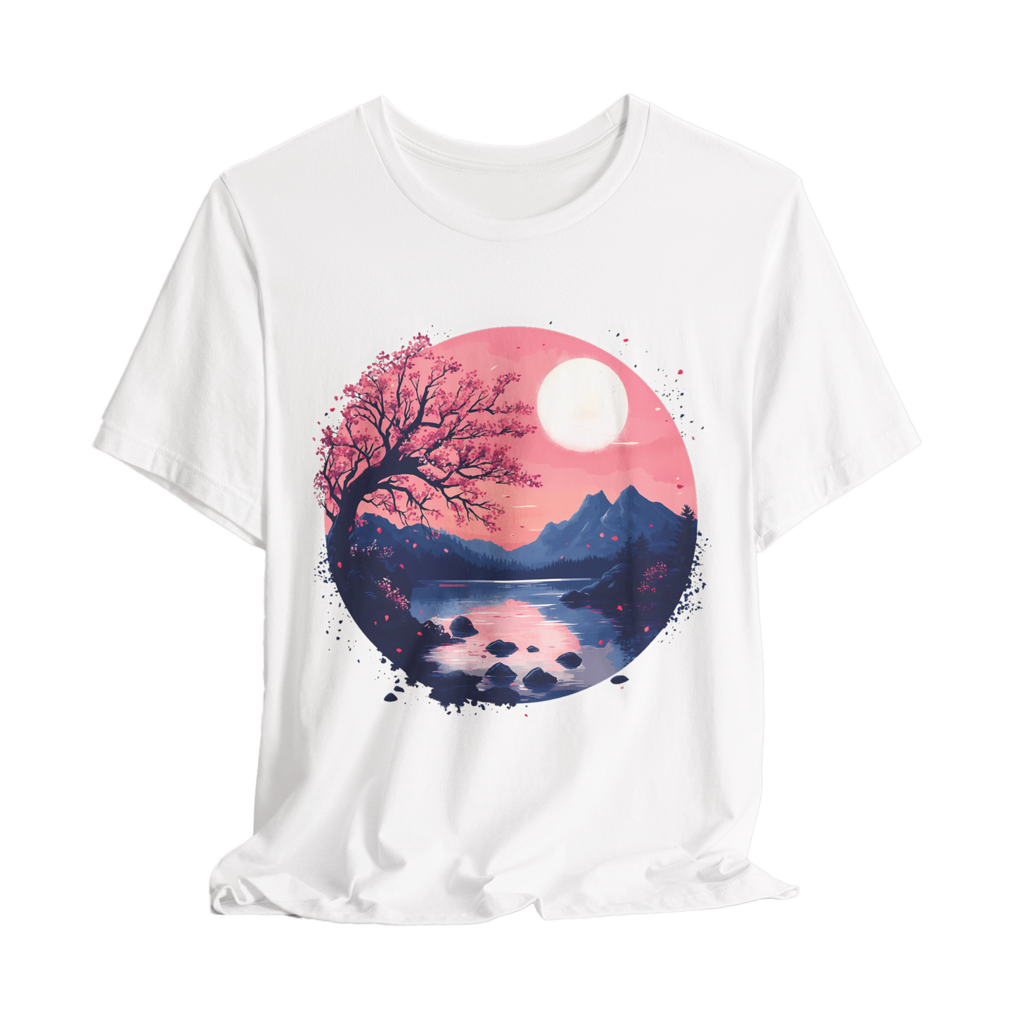 Cherry Blossoms Serenity Karma T-Shirt - Women's Graphic Tee, Zen Floral Shirt, Japanese Inspired Top, Casual Boho Clothing