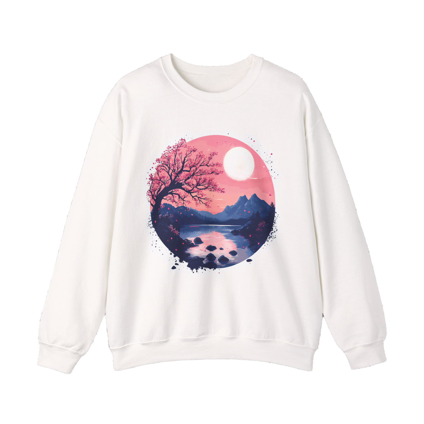Cherry Blossoms Serenity Karma - Women's Graphic, Zen Floral Shirt, Japanese Inspired Top, Casual Boho Clothing Crewneck Sweatshirt