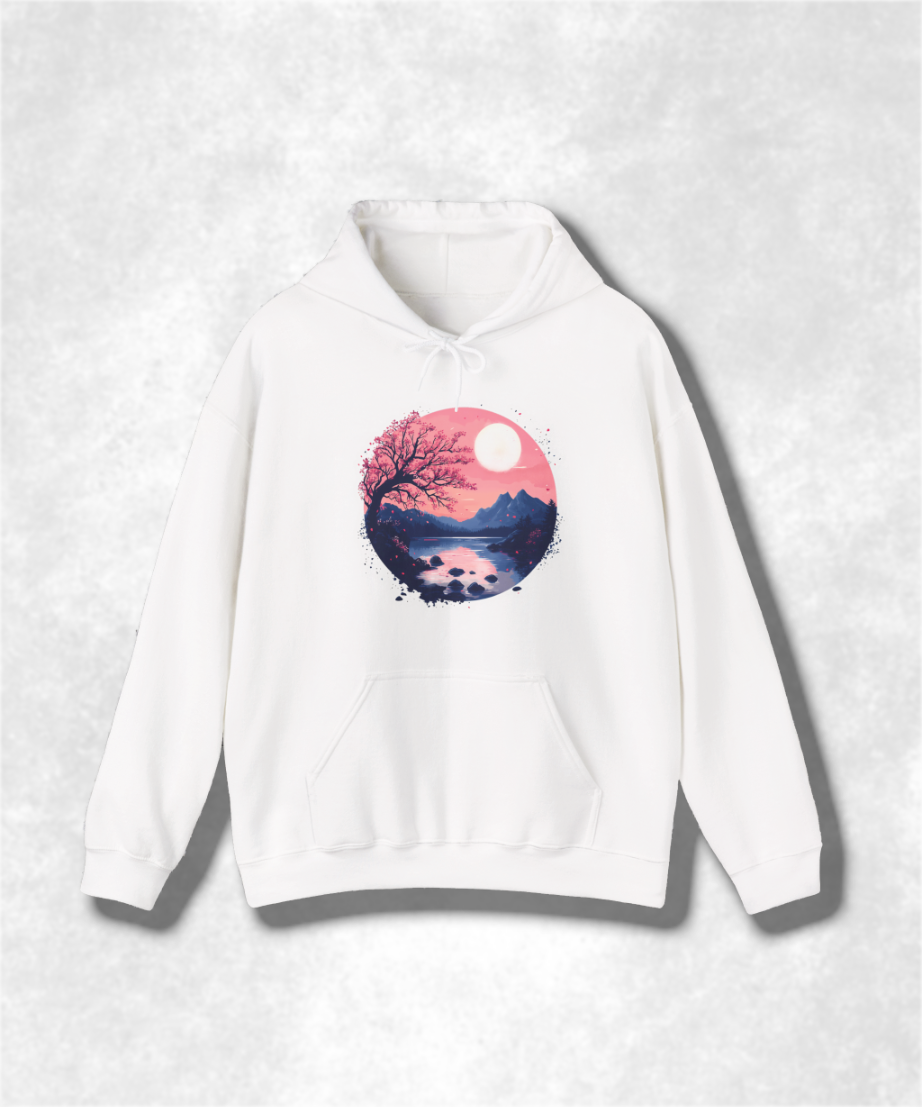 Cherry Blossoms Serenity Karma - Women's Graphic, Zen Floral Shirt, Japanese Inspired Top, Casual Boho Hooded Sweatshirt