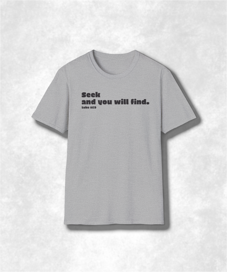 Faithful Inspiration T-Shirt, Christian Bible Verse Shirt, Religious Graphic Tee, Luke 11:9 Quote Top, Unisex Softstyle Apparel
