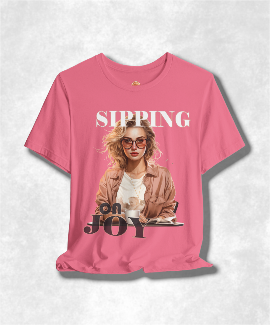 Sipping on Joy Karma T-Shirt - Positive Vibes Graphic Tee, Inspirational Casual Wear