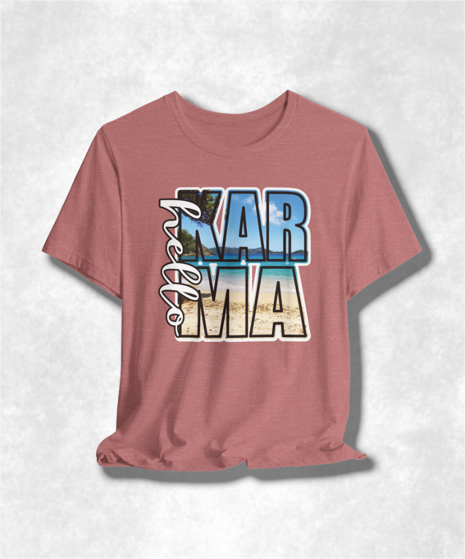 HELLO Karma Summer T-Shirt, Women's Graphic Tee, Positive Vibes Shirt, Casual Boho Top, Inspirational Clothing, Summer Fashion Gift