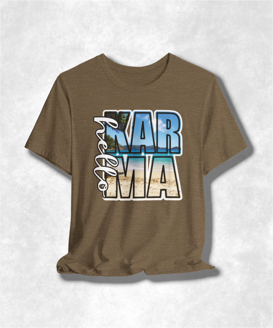 HELLO Karma Summer T-Shirt, Women's Graphic Tee, Positive Vibes Shirt, Casual Boho Top, Inspirational Clothing, Summer Fashion Gift