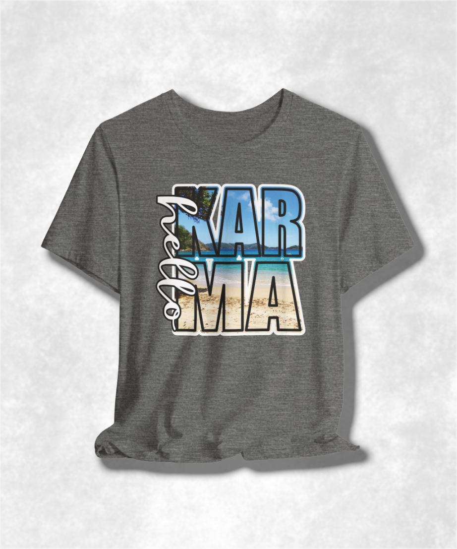 HELLO Karma Summer T-Shirt, Women's Graphic Tee, Positive Vibes Shirt, Casual Boho Top, Inspirational Clothing, Summer Fashion Gift