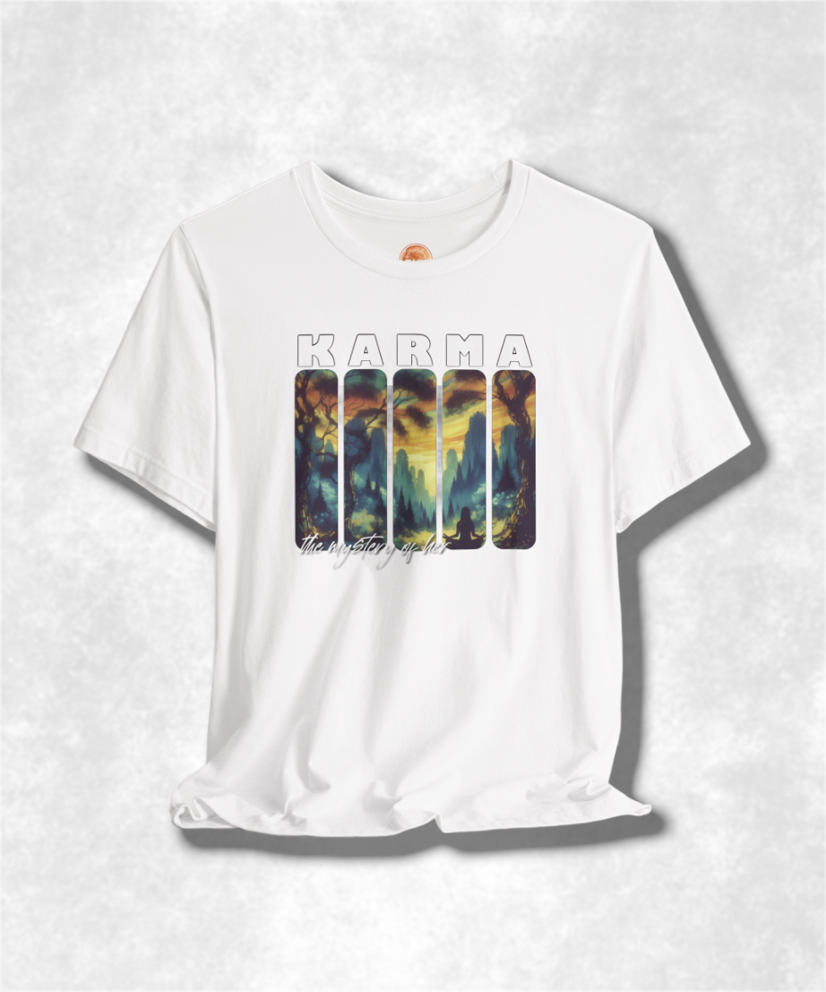 The Mystery of Her Karma T-Shirt - Women's Graphic Tee, Spiritual Streetwear, Boho Chic Clothing, Inspirational Apparel, Unique Gift Idea