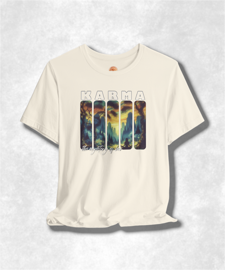 The Mystery of Her Karma T-Shirt - Women's Graphic Tee, Spiritual Streetwear, Boho Chic Clothing, Inspirational Apparel, Unique Gift Idea