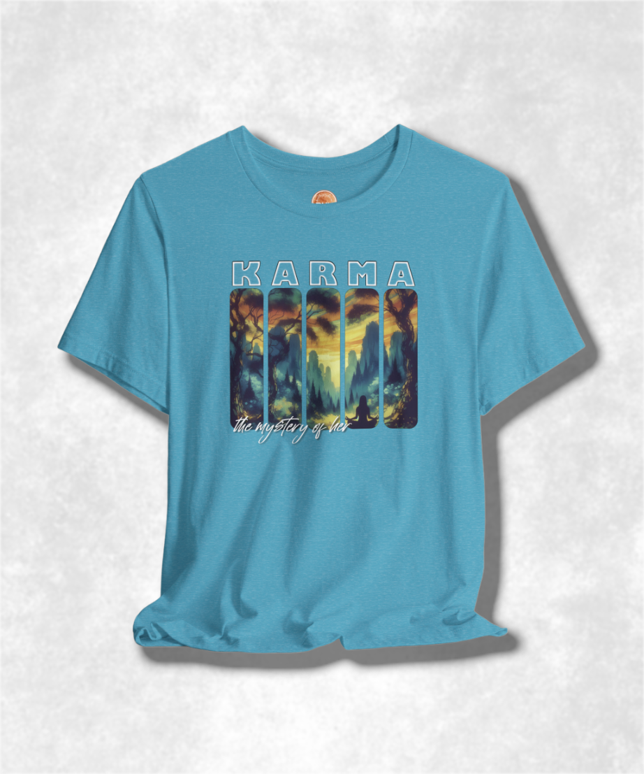 The Mystery of Her Karma T-Shirt - Women's Graphic Tee, Spiritual Streetwear, Boho Chic Clothing, Inspirational Apparel, Unique Gift Idea