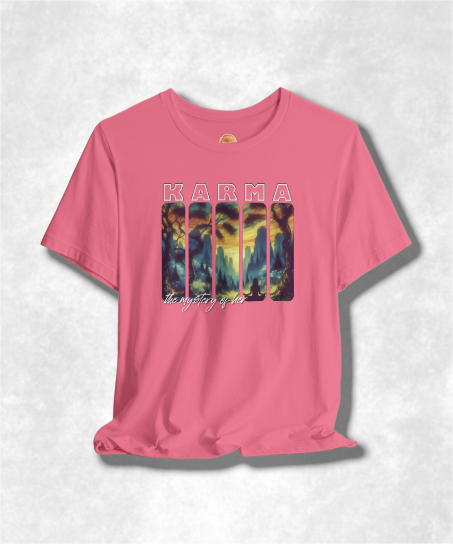 The Mystery of Her Karma T-Shirt - Women's Graphic Tee, Spiritual Streetwear, Boho Chic Clothing, Inspirational Apparel, Unique Gift Idea