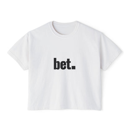 bet. Boxy Tee | Minimal Text Graphic, White Cropped T-Shirt