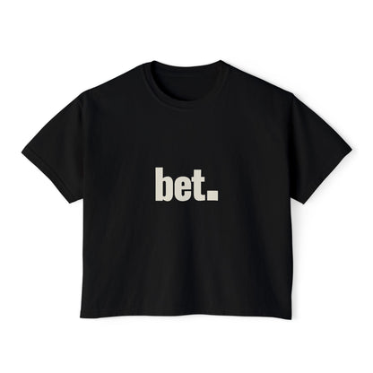 bet. Boxy Tee | Minimal Text Graphic, White Cropped T-Shirt