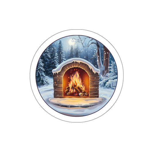 cozy fireplace winter outdoor Kiss-Cut Stickers