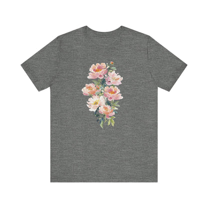 Peach Watercolor Peonies T-Shirt | Floral Vertical Bouquet Tee