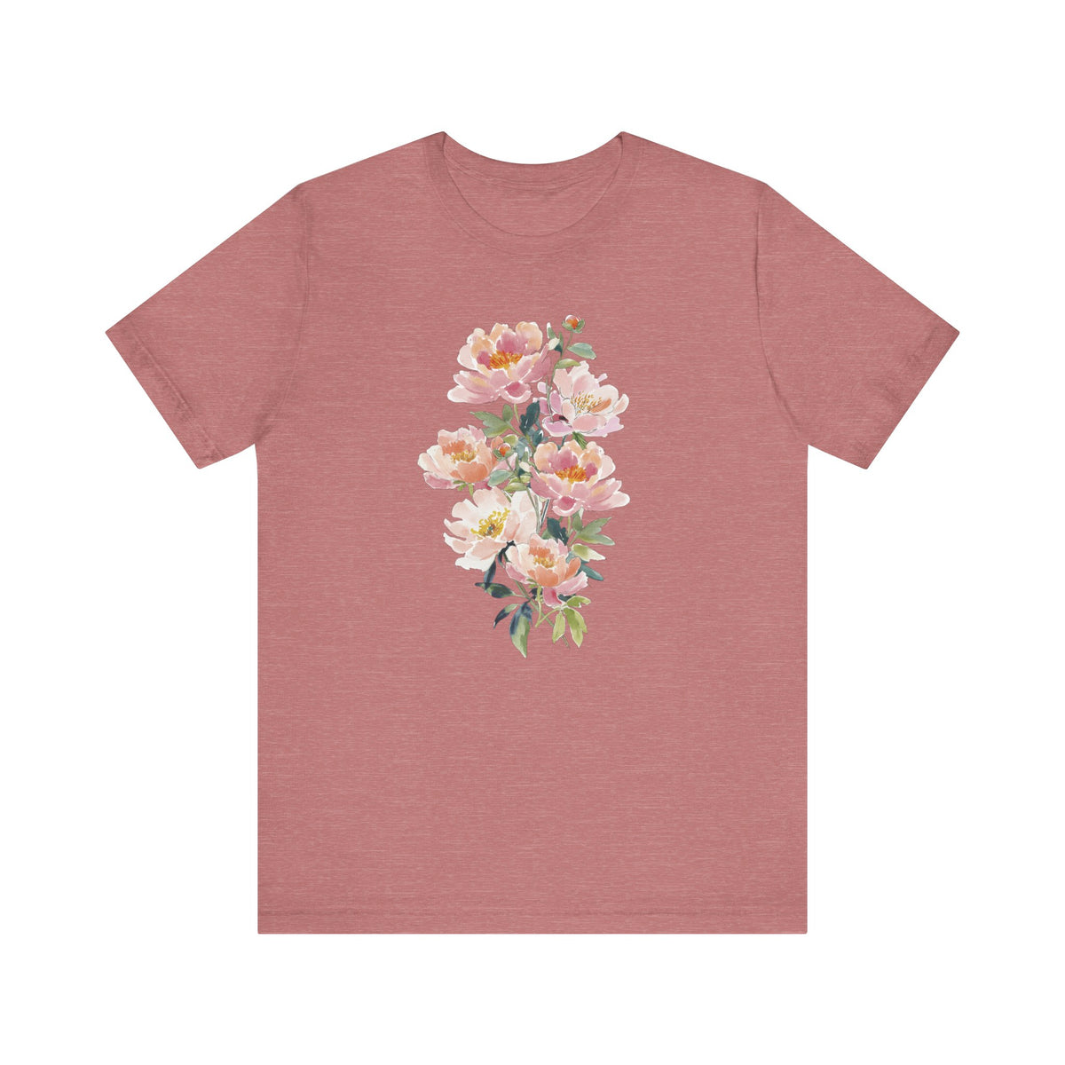 Peach Watercolor Peonies T-Shirt | Floral Vertical Bouquet Tee