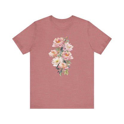 Peach Watercolor Peonies T-Shirt | Floral Vertical Bouquet Tee
