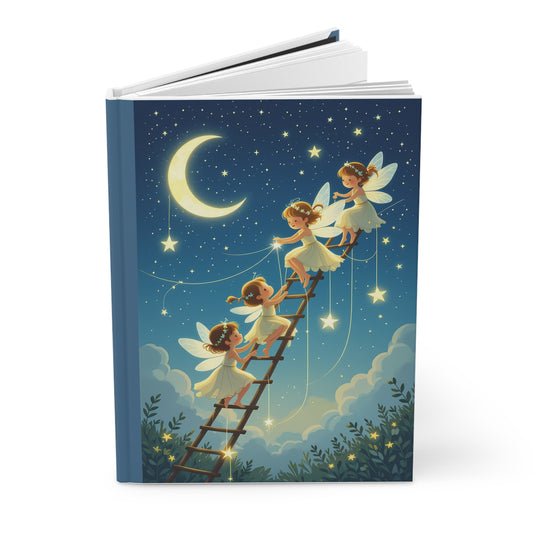 Enchanting Fairies Journal: Golden Glowing Stars Under Moonlight, Hardcover Matte Notebook