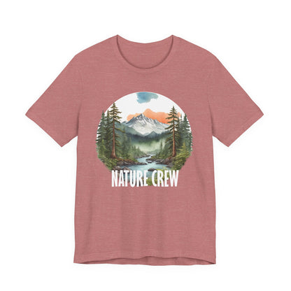 Mountain Lake Forest Nature Crew Tee | Scenic Outdoors Landscape T-Shirt