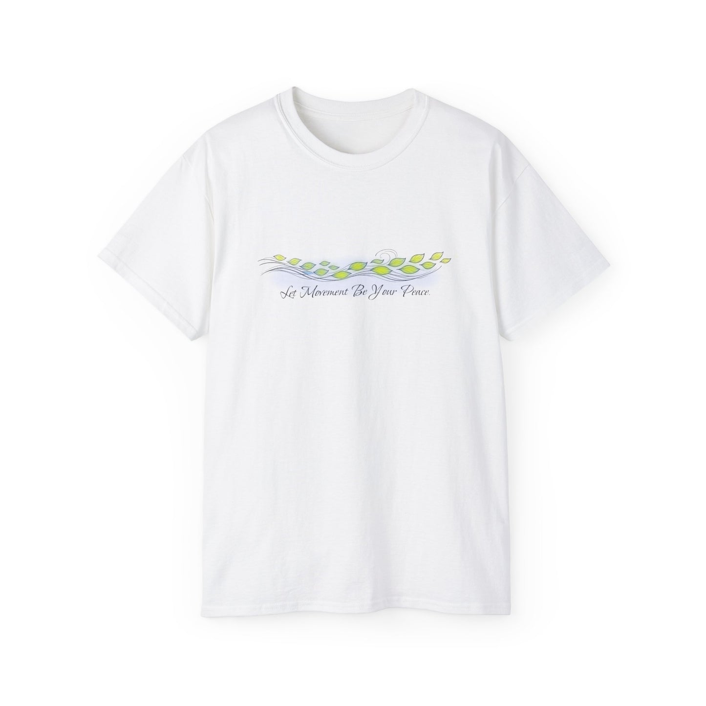 Let Movement Be Your Peace petals line art T-Shirt | floating floral waves