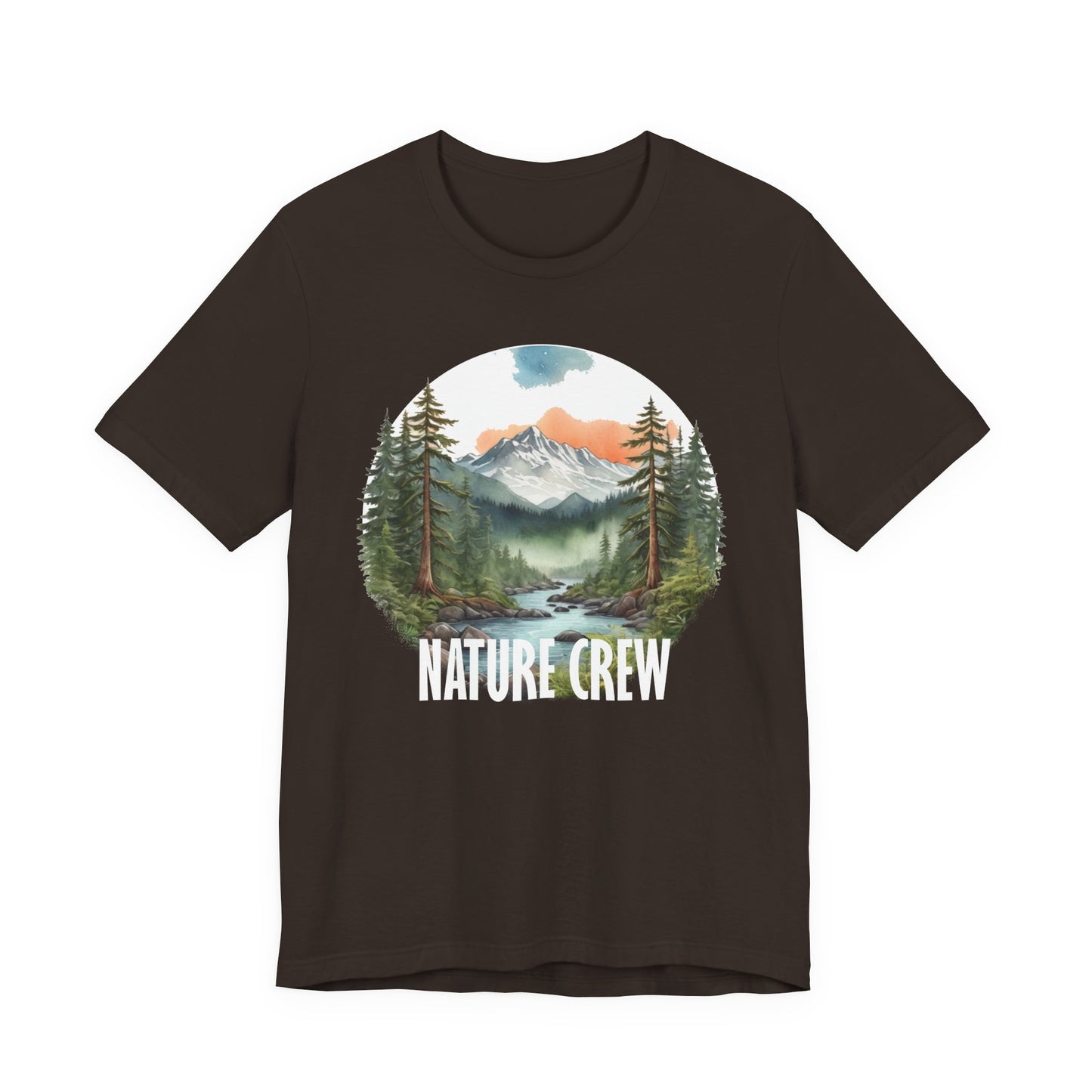 Mountain Lake Forest Nature Crew Tee | Scenic Outdoors Landscape T-Shirt