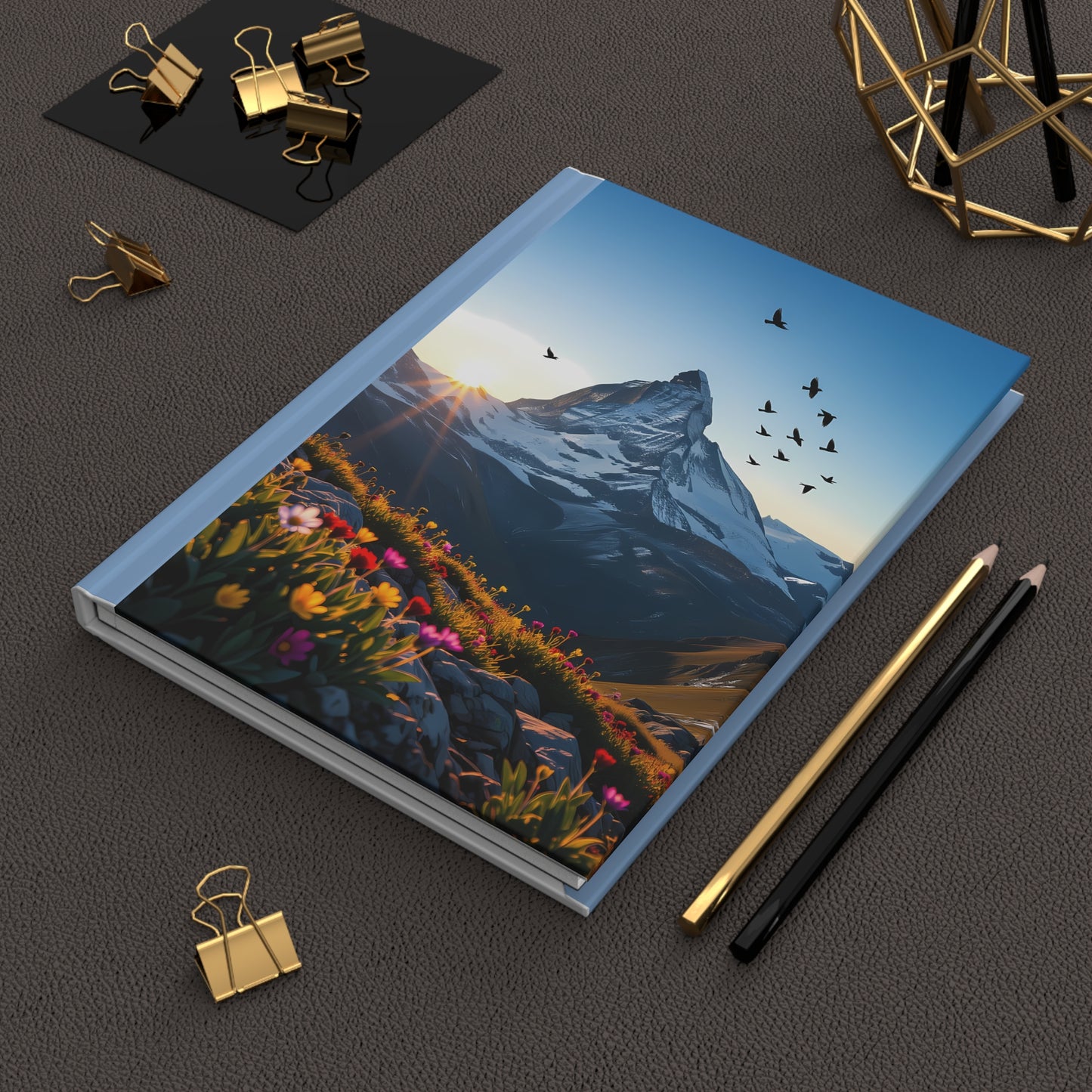 Mountain Landscape Journal: Snow-Capped Mountain Sunrise, Hardcover Matte Notebook