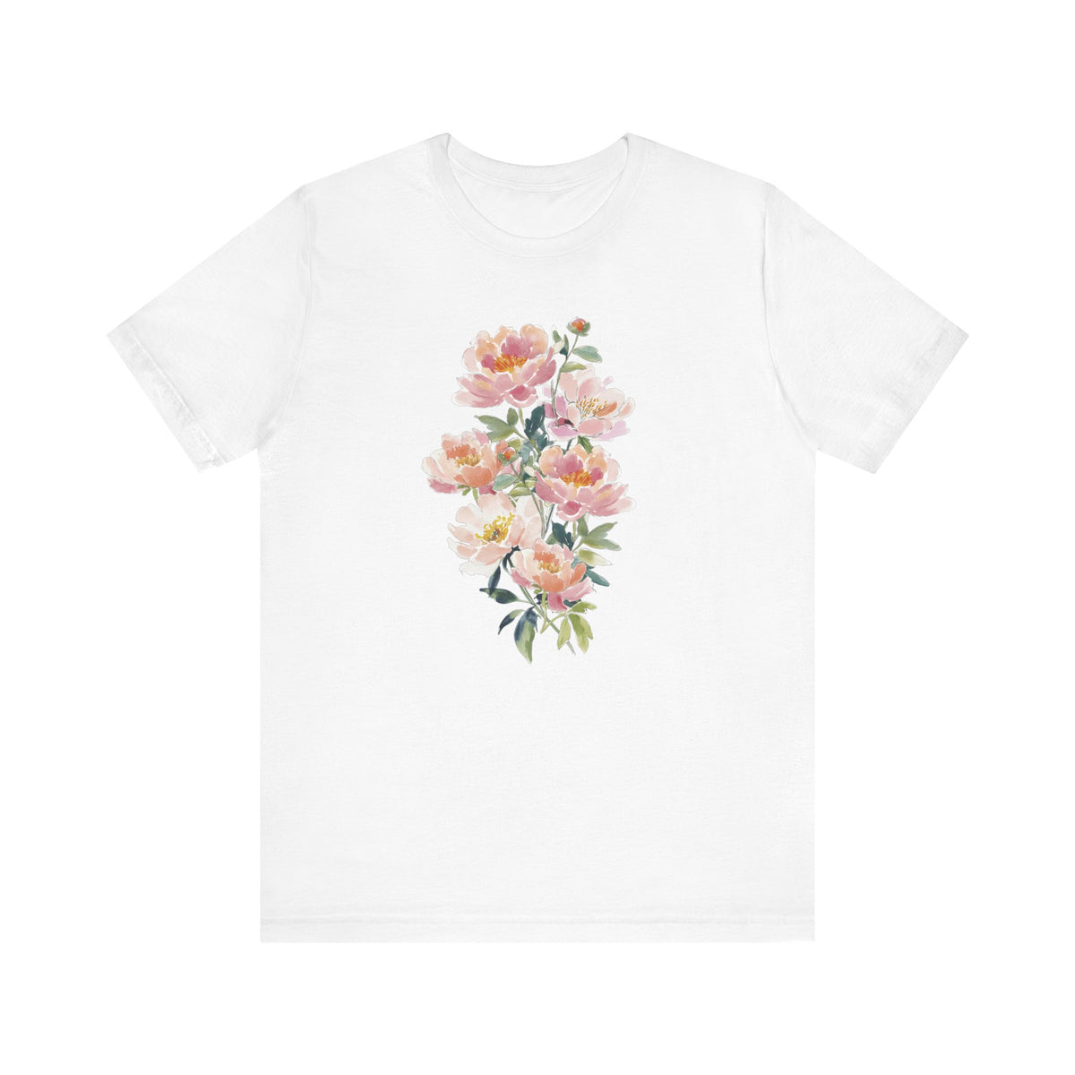 Peach Watercolor Peonies T-Shirt | Floral Vertical Bouquet Tee