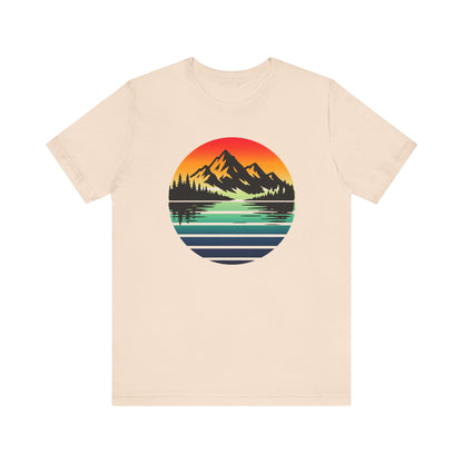 Sunset Mountain Lake Tee | Retro Landscape T-Shirt