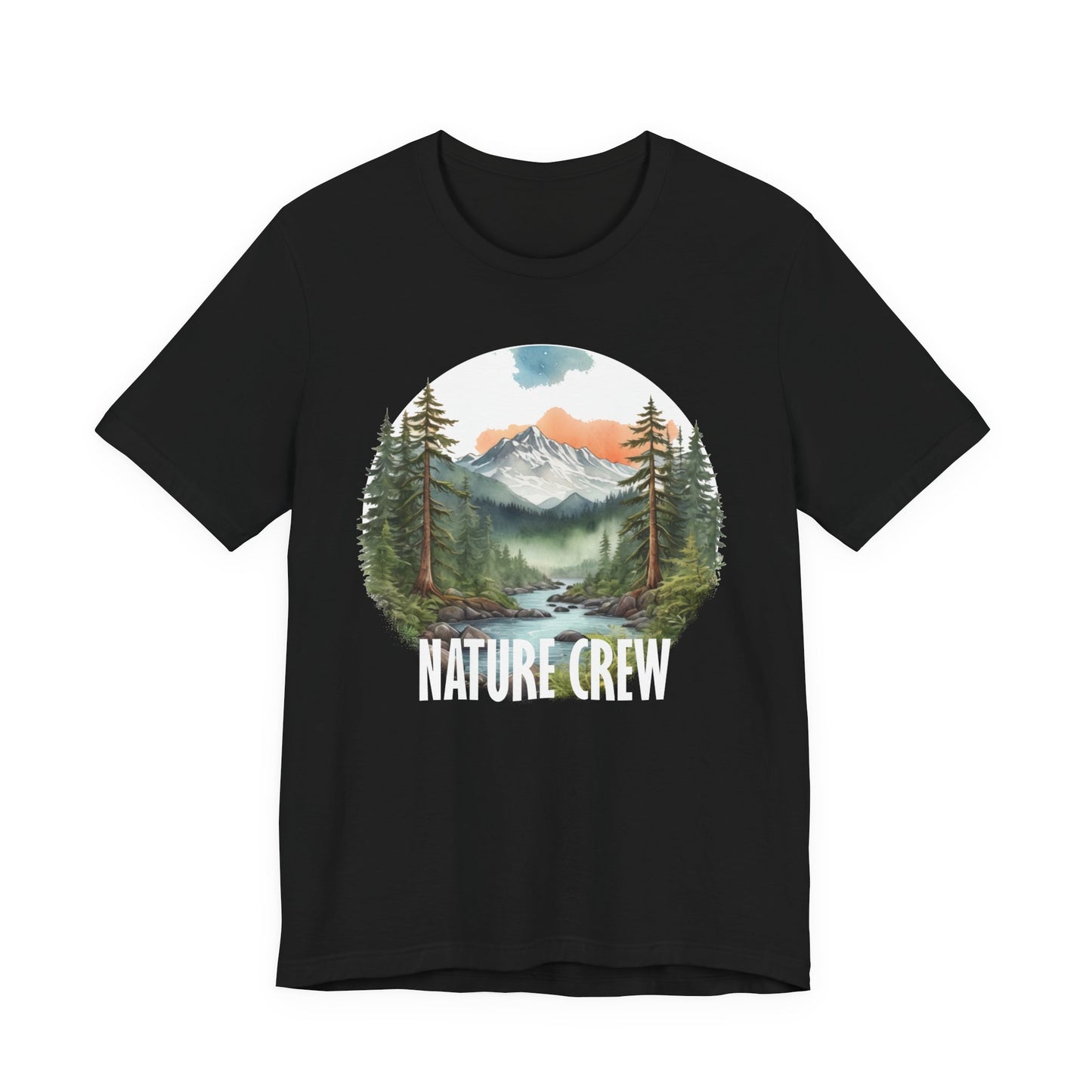Mountain Lake Forest Nature Crew Tee | Scenic Outdoors Landscape T-Shirt