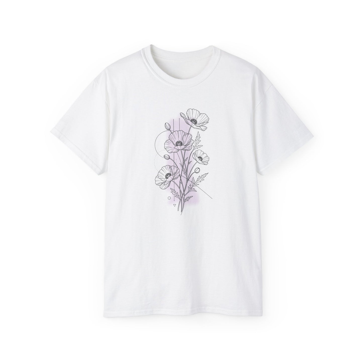 Hand-Drawn Poppy Bouquet Tee | Floral Line Art T-Shirt