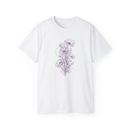 Hand-Drawn Poppy Bouquet Tee | Floral Line Art T-Shirt