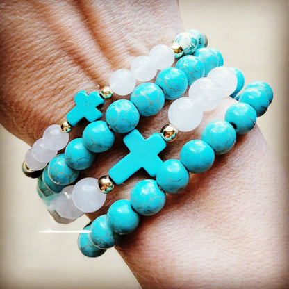 Jade & Howlite Stackable Bracelet | Boho Stretch Design