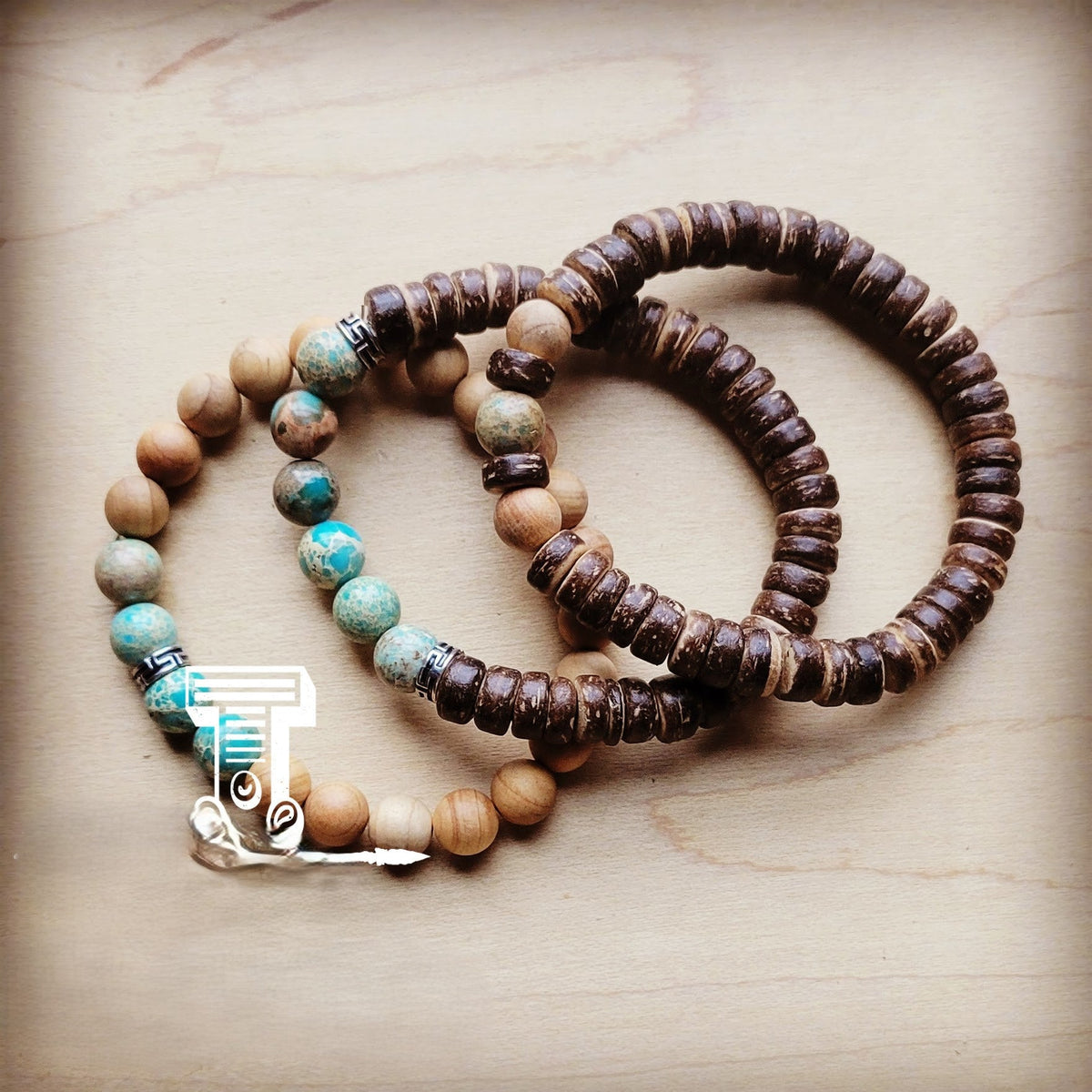 Imperial Jasper & Wood Stretch Bracelet Set (Set of 3)