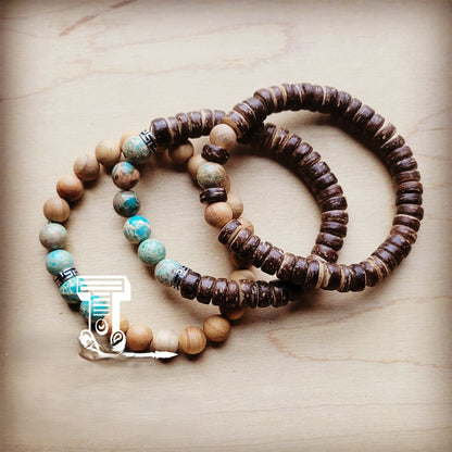 Imperial Jasper & Wood Stretch Bracelet Set (Set of 3)
