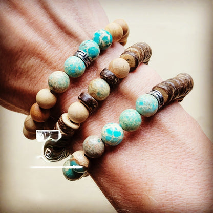 Imperial Jasper & Wood Stretch Bracelet Set (Set of 3)