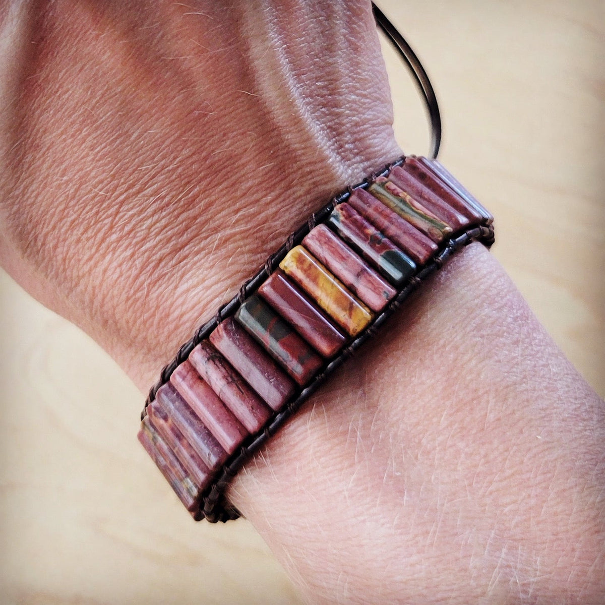 Woven Picasso Jasper & Lapis Bracelet | Adjustable Boho