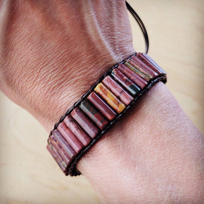 Woven Picasso Jasper & Lapis Bracelet | Adjustable Boho