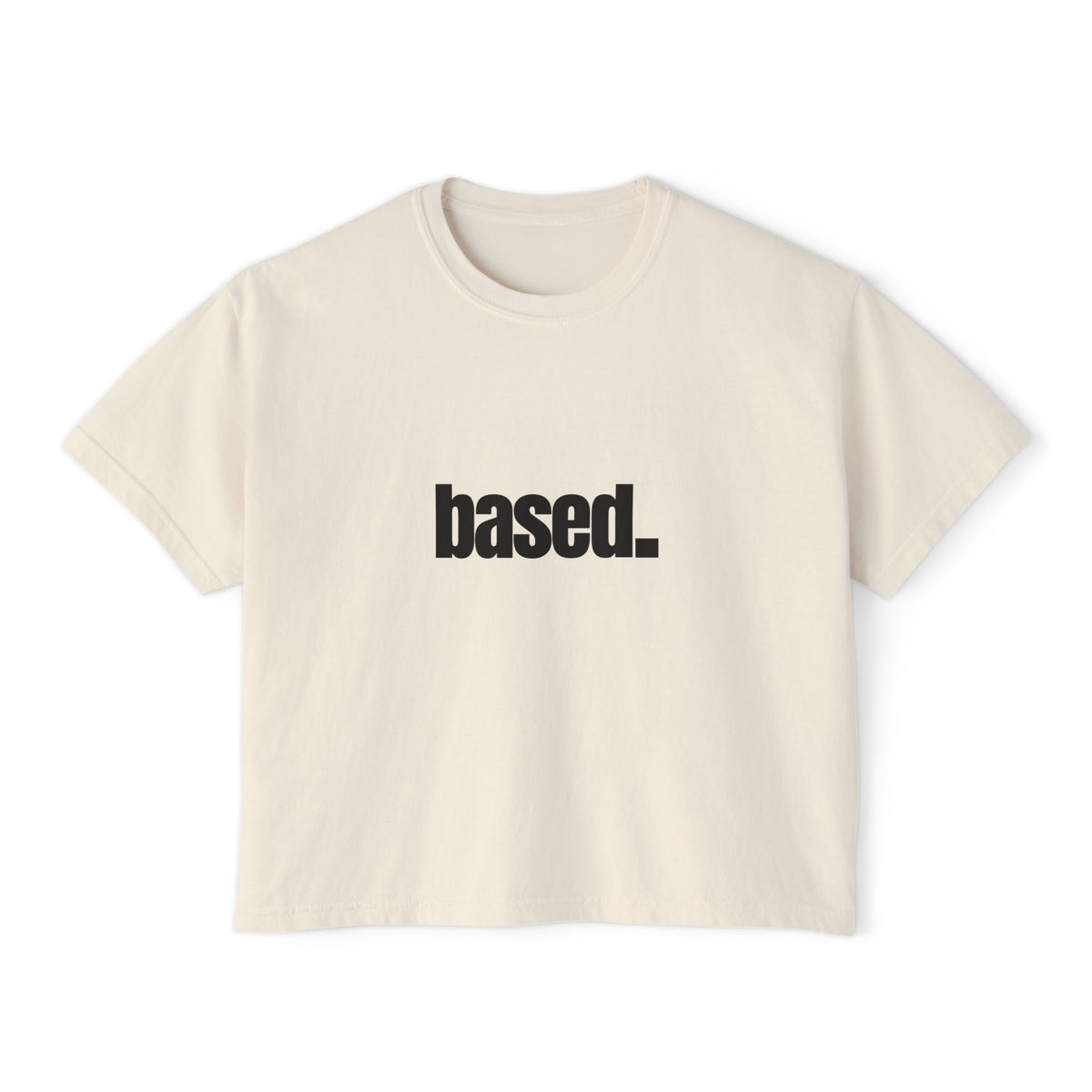 based. Boxy Tee | Minimal Text Graphic, White Cropped Shirt