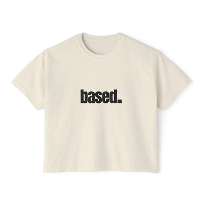 based. Boxy Tee | Minimal Text Graphic, White Cropped Shirt