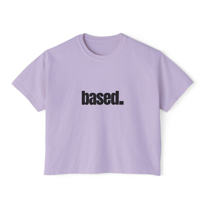 based. Boxy Tee | Minimal Text Graphic, White Cropped Shirt