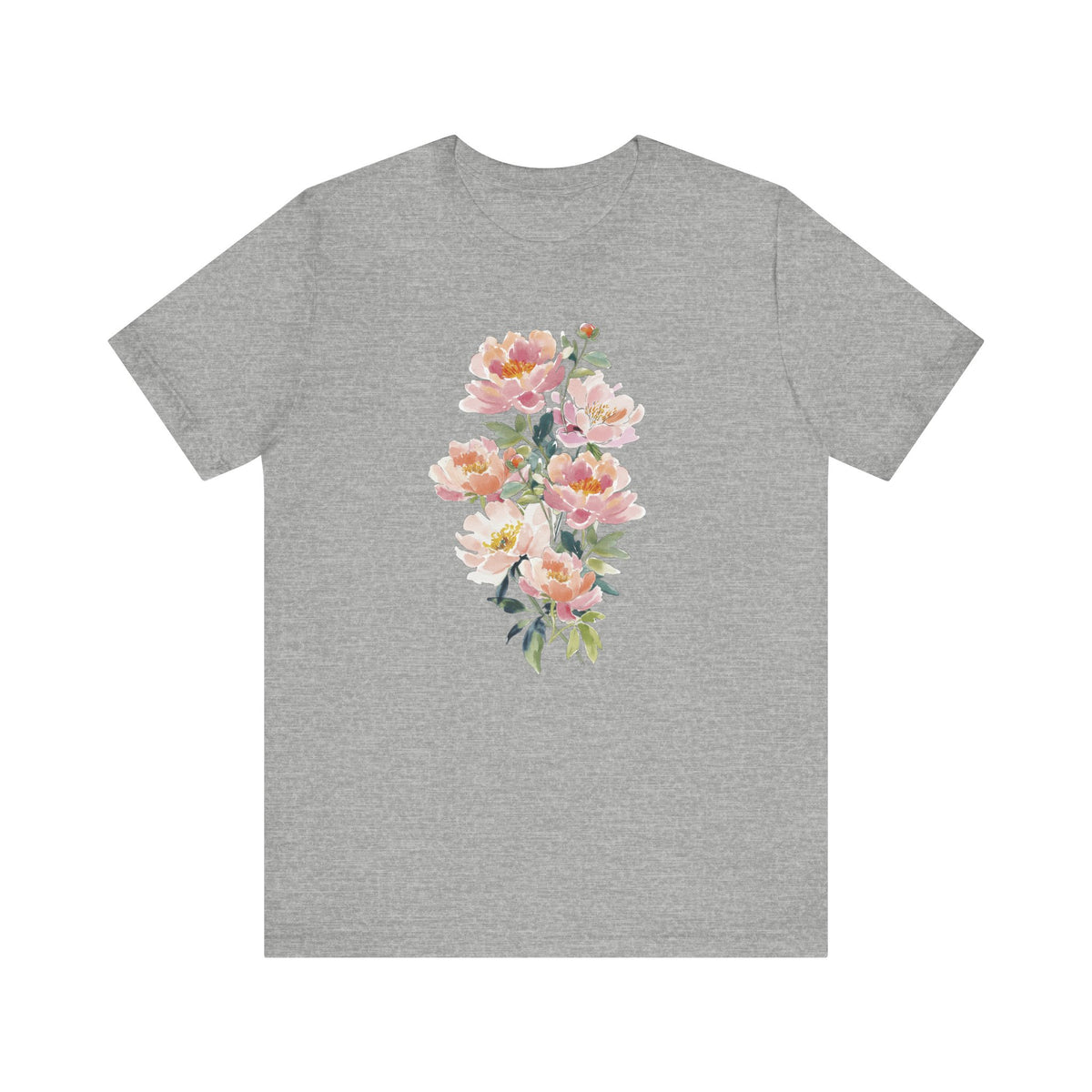 Peach Watercolor Peonies T-Shirt | Floral Vertical Bouquet Tee
