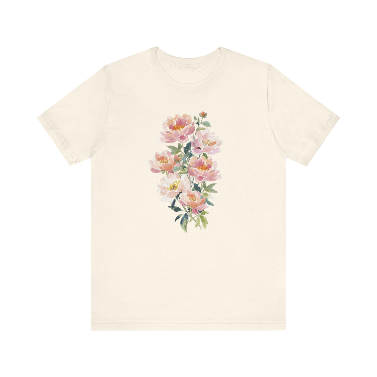 Peach Watercolor Peonies T-Shirt | Floral Vertical Bouquet Tee
