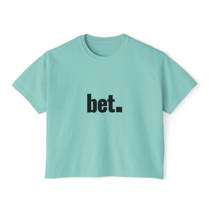 bet. Boxy Tee | Minimal Text Graphic, White Cropped T-Shirt