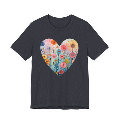 Floral Heart Tee | Watercolor Wildflower Heart Graphic T-Shirt