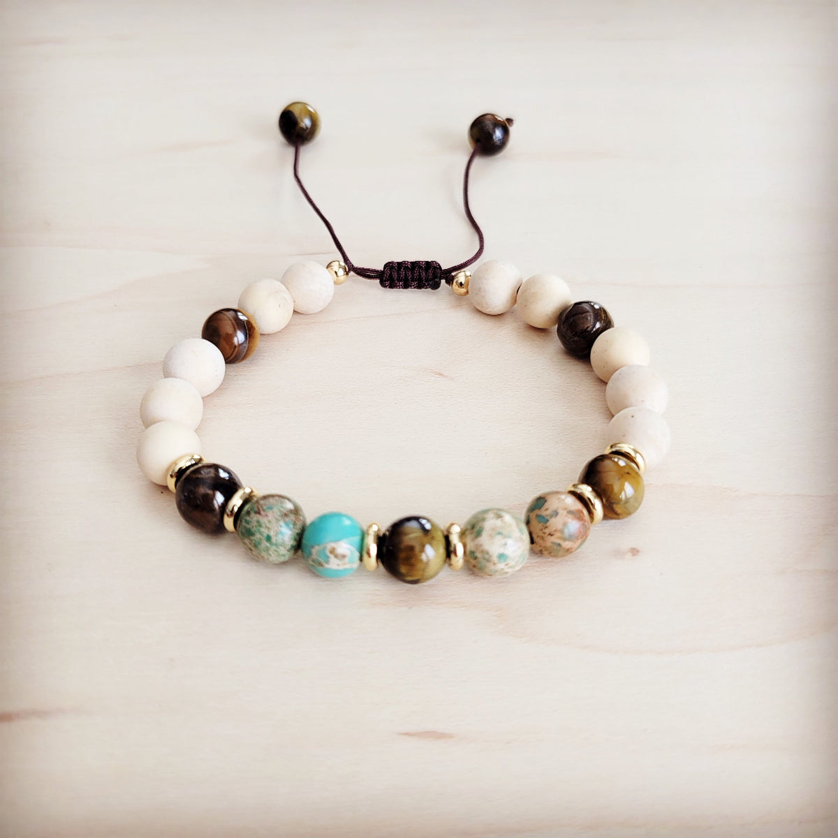 Jasper & Tiger’s Eye Bracelet | Adjustable Boho Beaded