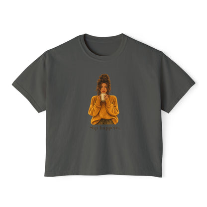 Coffee Sip Happens Tee | Boxy Crop Top