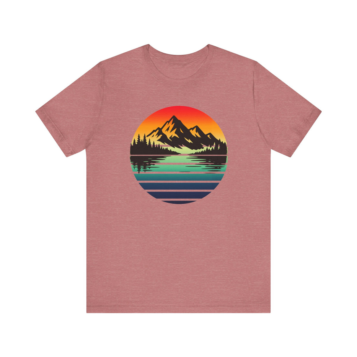 Sunset Mountain Lake Tee | Retro Landscape T-Shirt